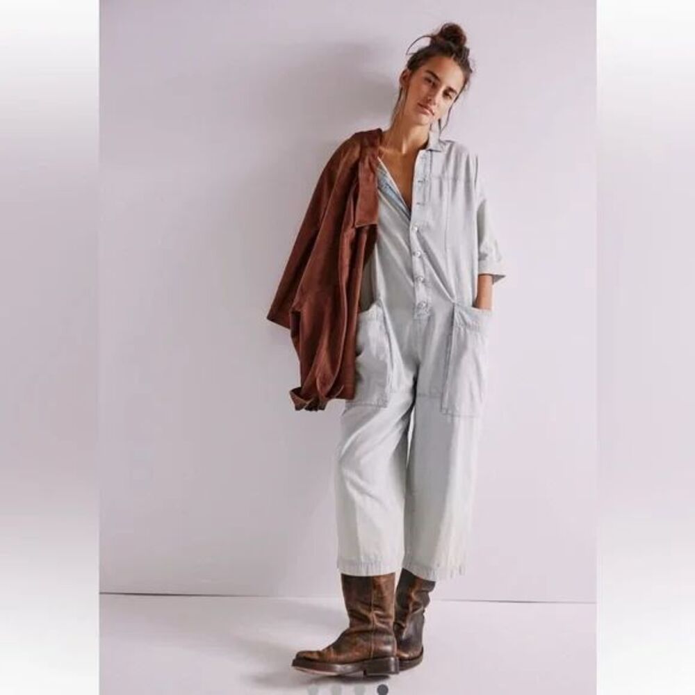 Free People Light Gray Straight Leg Jumpsuit